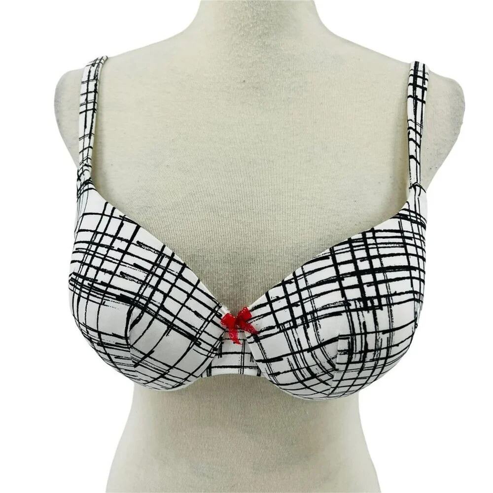 Lane Bryant Cacique True Embrace T-Shirt Bra White Black Lightly Lined 40B